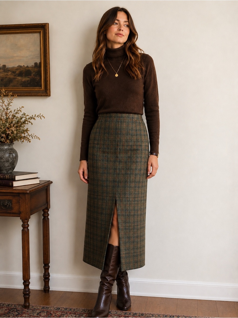 Jones New York Country Vintage 100% New Wool Plaid Maxi Skirt Made USA Size 14